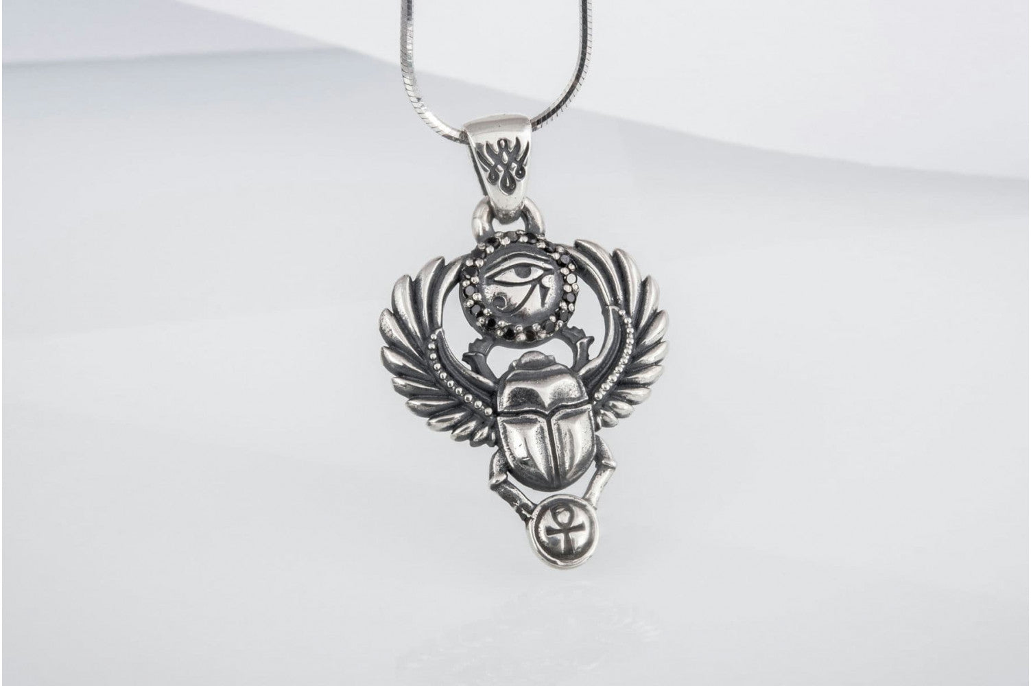 Scarabaeus with Udjat Symbol Pendant Sterling Silver Handmade Egypt Jewelry - vikingworkshop