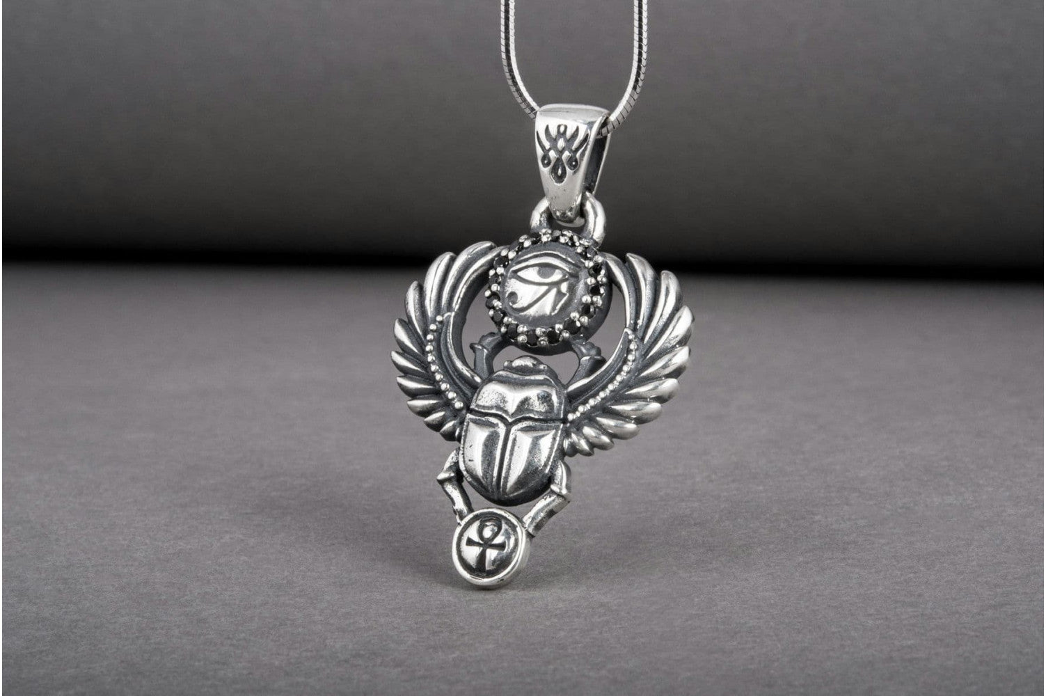 Scarabaeus with Udjat Symbol Pendant Sterling Silver Handmade Egypt Jewelry - vikingworkshop