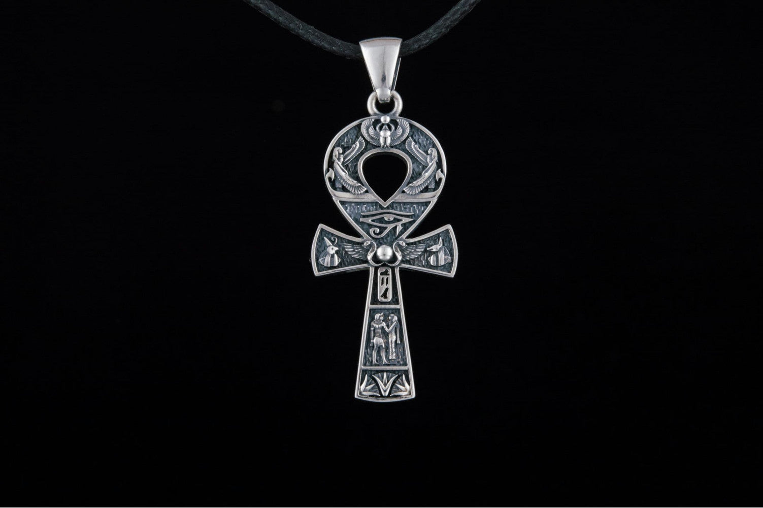 Ankh Pendant with Egypt Symbols Sterling Silver Handmade Egyptian Jewelry - vikingworkshop