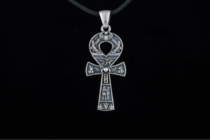 Ankh Pendant with Egypt Symbols Sterling Silver Handmade Egyptian Jewelry - vikingworkshop