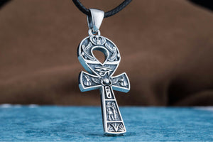 Ankh Pendant with Egypt Symbols Sterling Silver Handmade Egyptian Jewelry - vikingworkshop