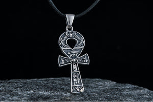 Ankh Pendant with Egypt Symbols Sterling Silver Handmade Egyptian Jewelry - vikingworkshop