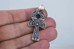 Ankh Pendant with Egypt Symbols Sterling Silver Handmade Egyptian Jewelry - vikingworkshop