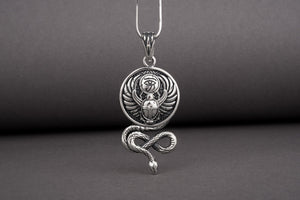 Sterling silver Egyptian pendant with Scarab, Eye of Ra, and Snake, unique handcrafted jewelry - vikingworkshop