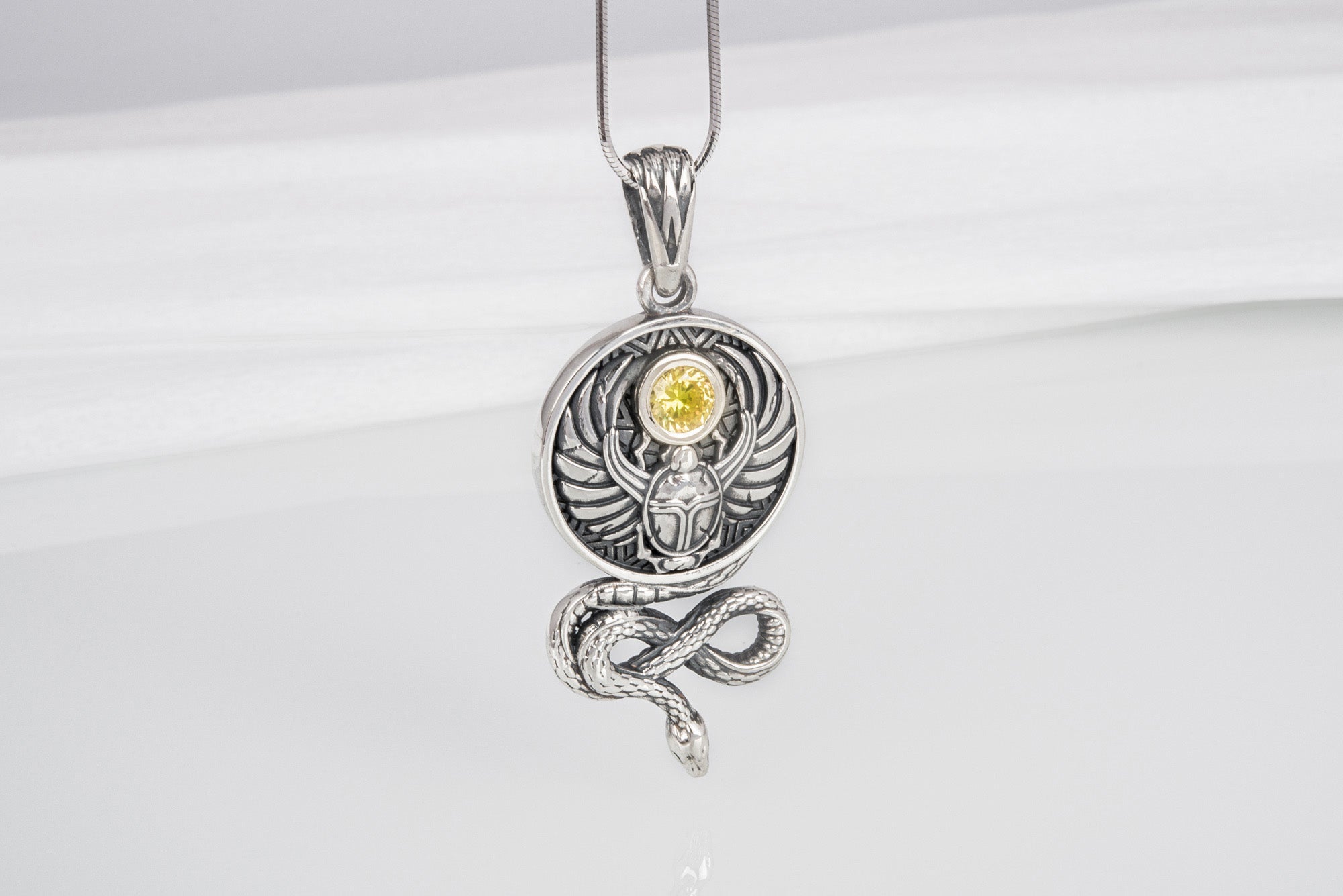 Sterling silver Egyptian pendant with Scarab, Eye of Ra, and Snake, unique handcrafted jewelry - vikingworkshop