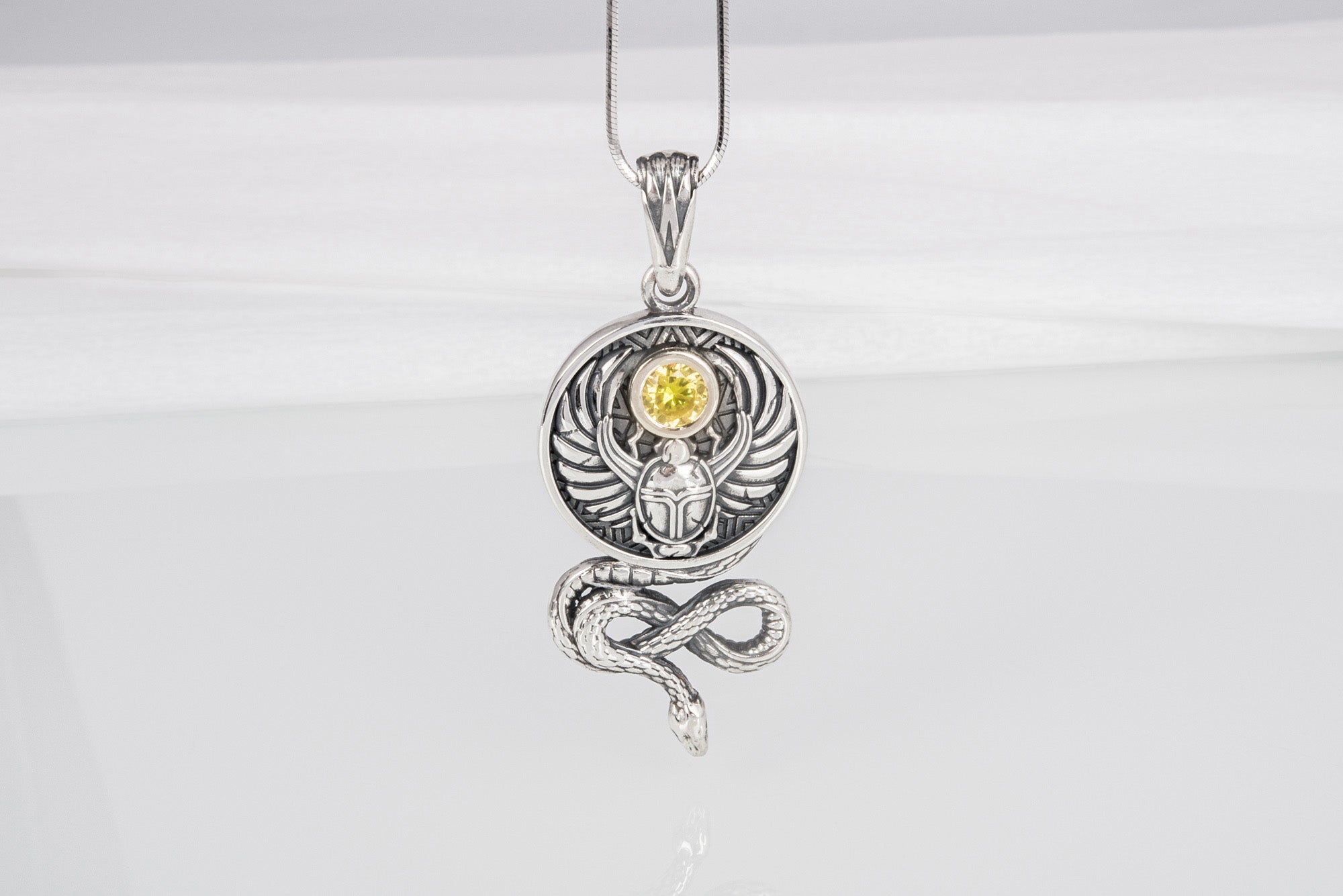 Sterling silver Egyptian pendant with Scarab, Eye of Ra, and Snake, unique handcrafted jewelry - vikingworkshop