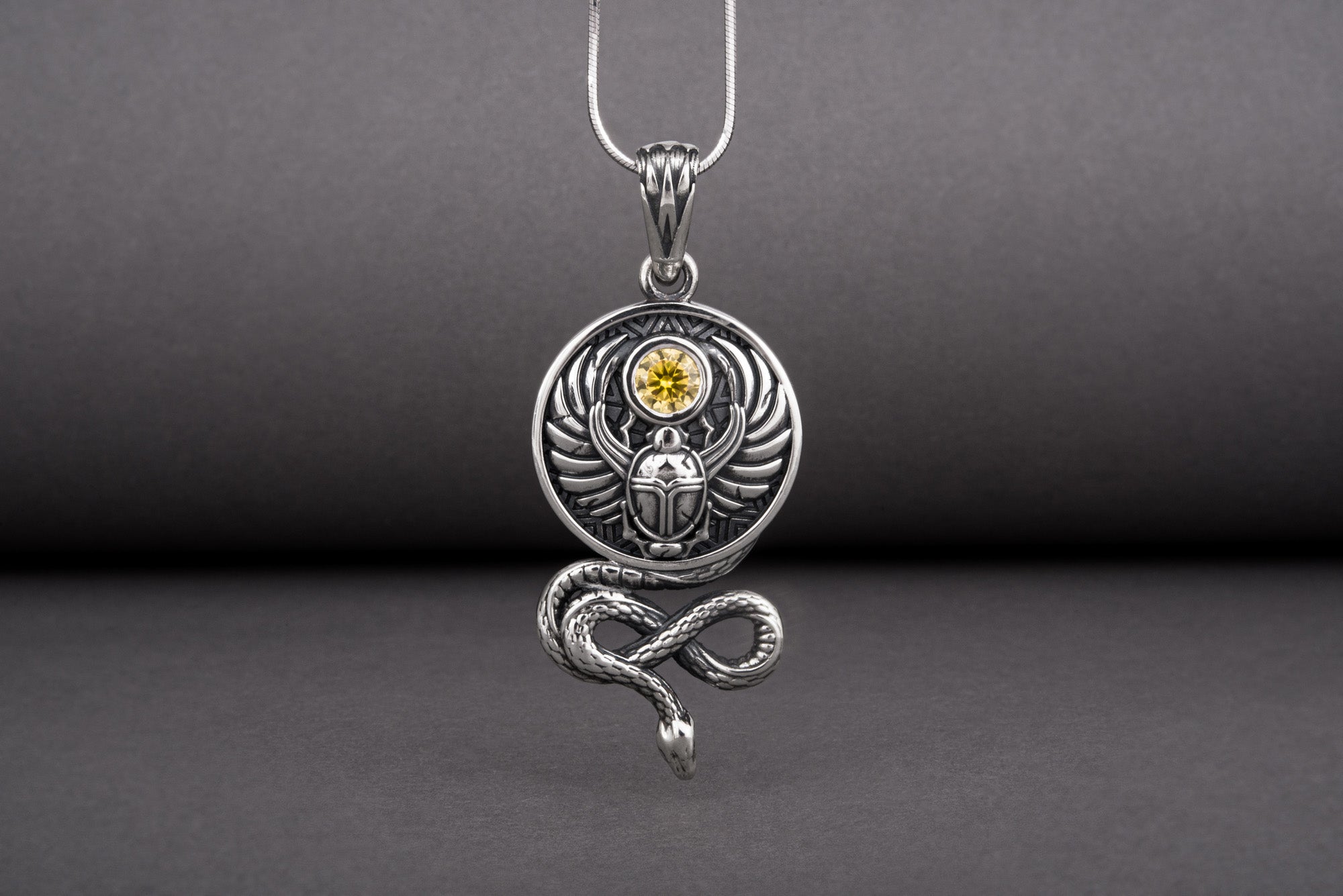 Sterling silver Egyptian pendant with Scarab, Eye of Ra, and Snake, unique handcrafted jewelry - vikingworkshop