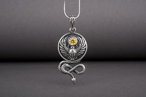 Sterling silver Egyptian pendant with Scarab, Eye of Ra, and Snake, unique handcrafted jewelry - vikingworkshop