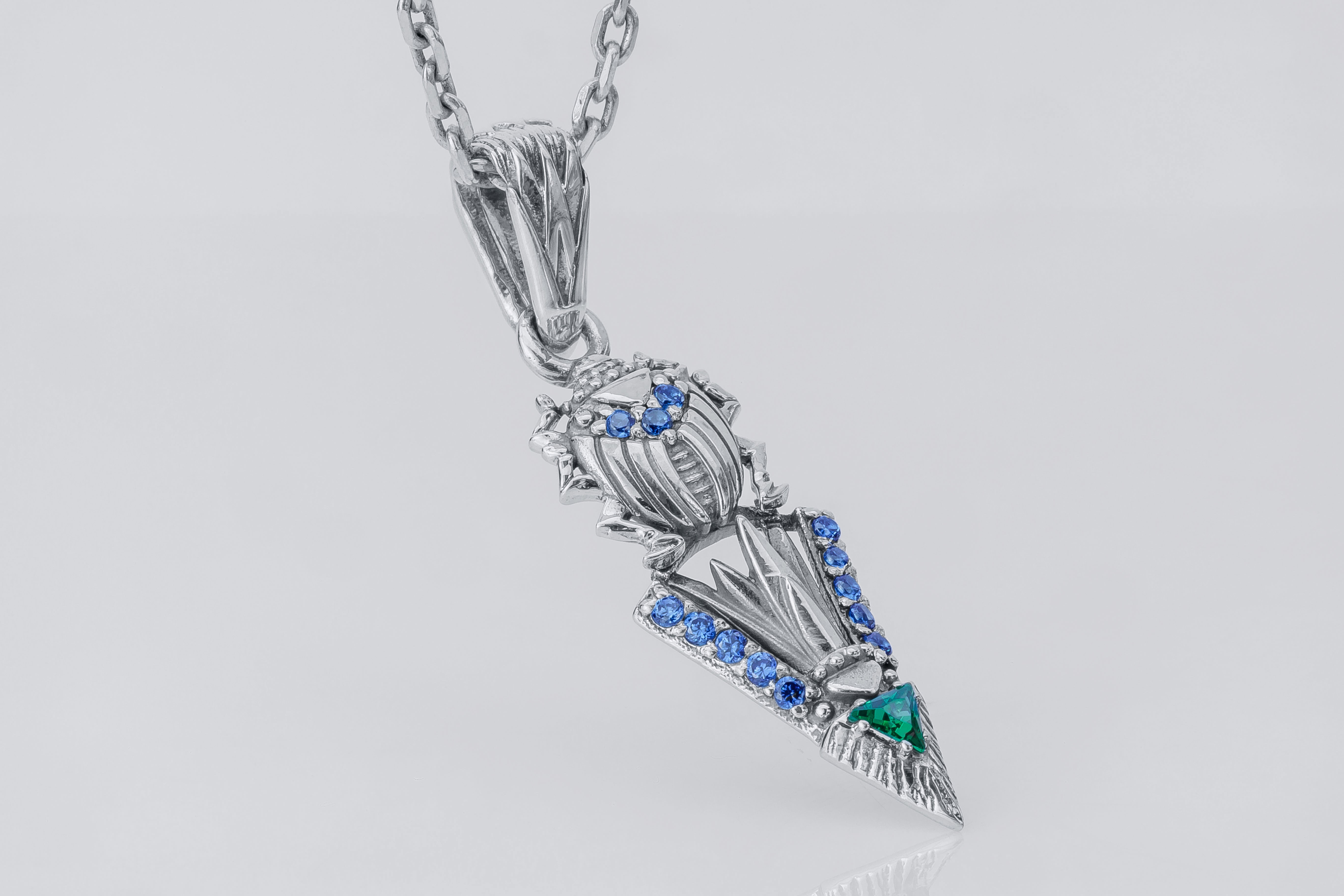 Scarab Pendant with Gems, Egyptian style 925 Silver - vikingworkshop