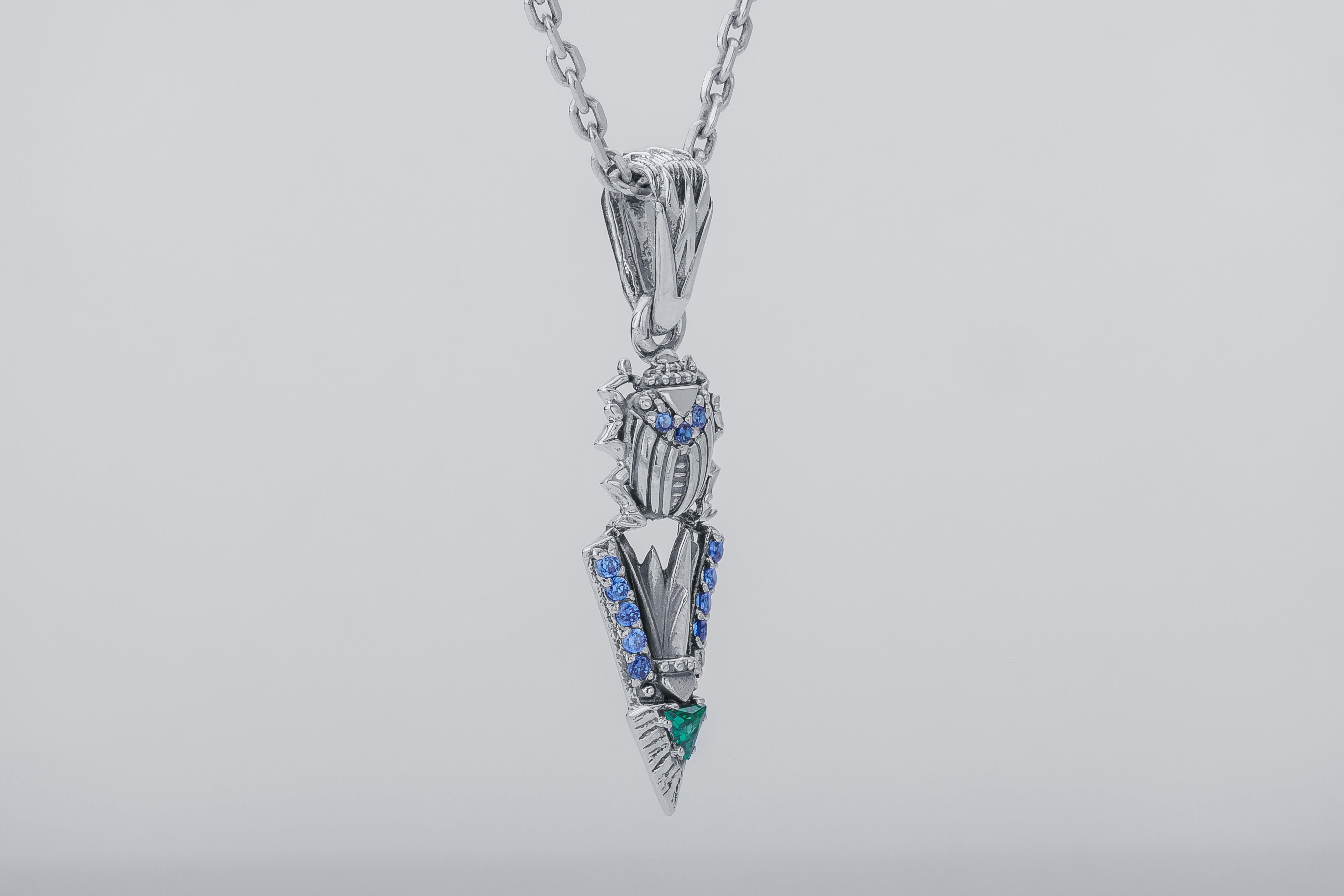 Scarab Pendant with Gems, Egyptian style 925 Silver - vikingworkshop