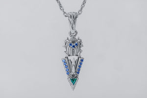 Scarab Pendant with Gems, Egyptian style 925 Silver - vikingworkshop