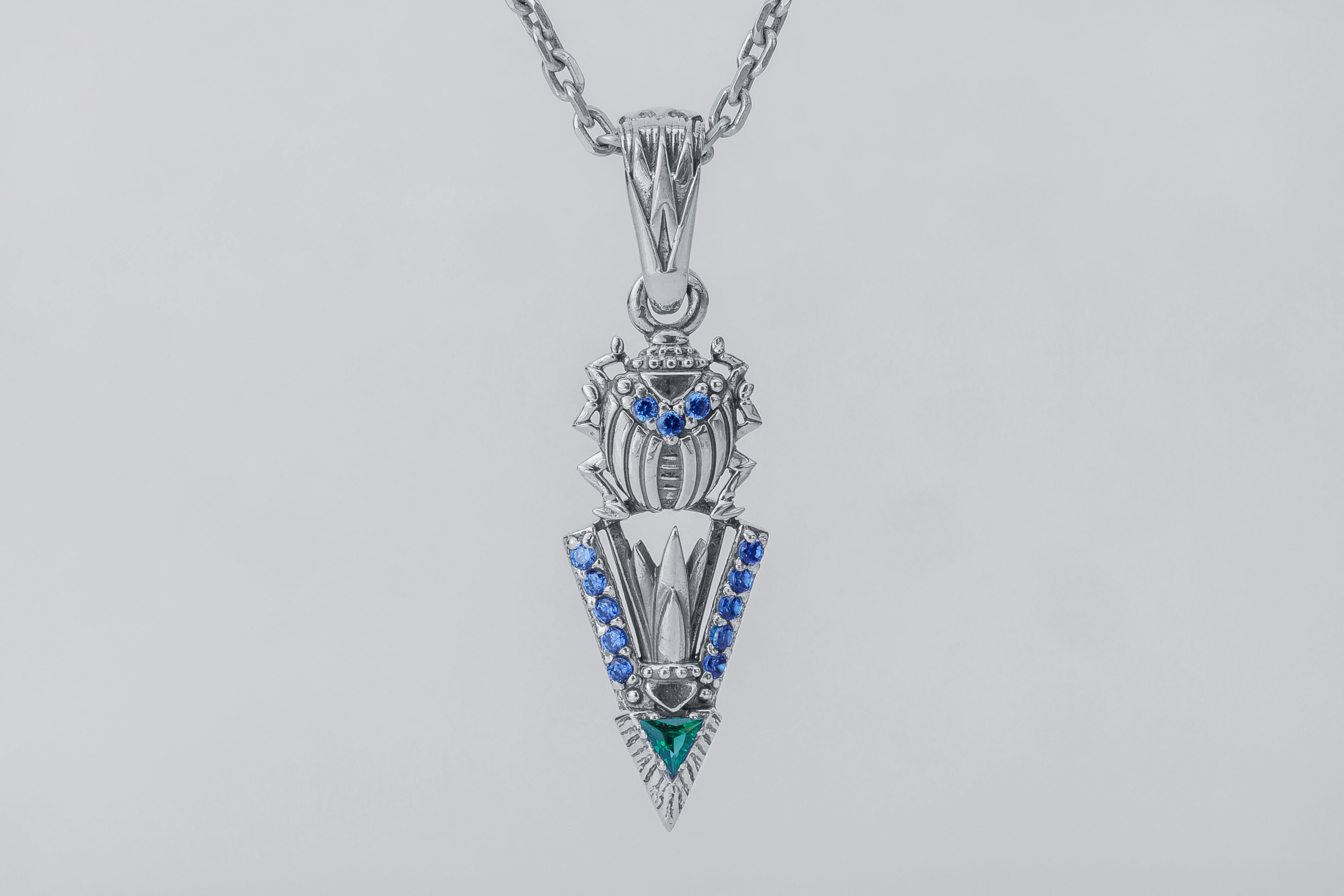 Scarab Pendant with Gems, Egyptian style 925 Silver - vikingworkshop