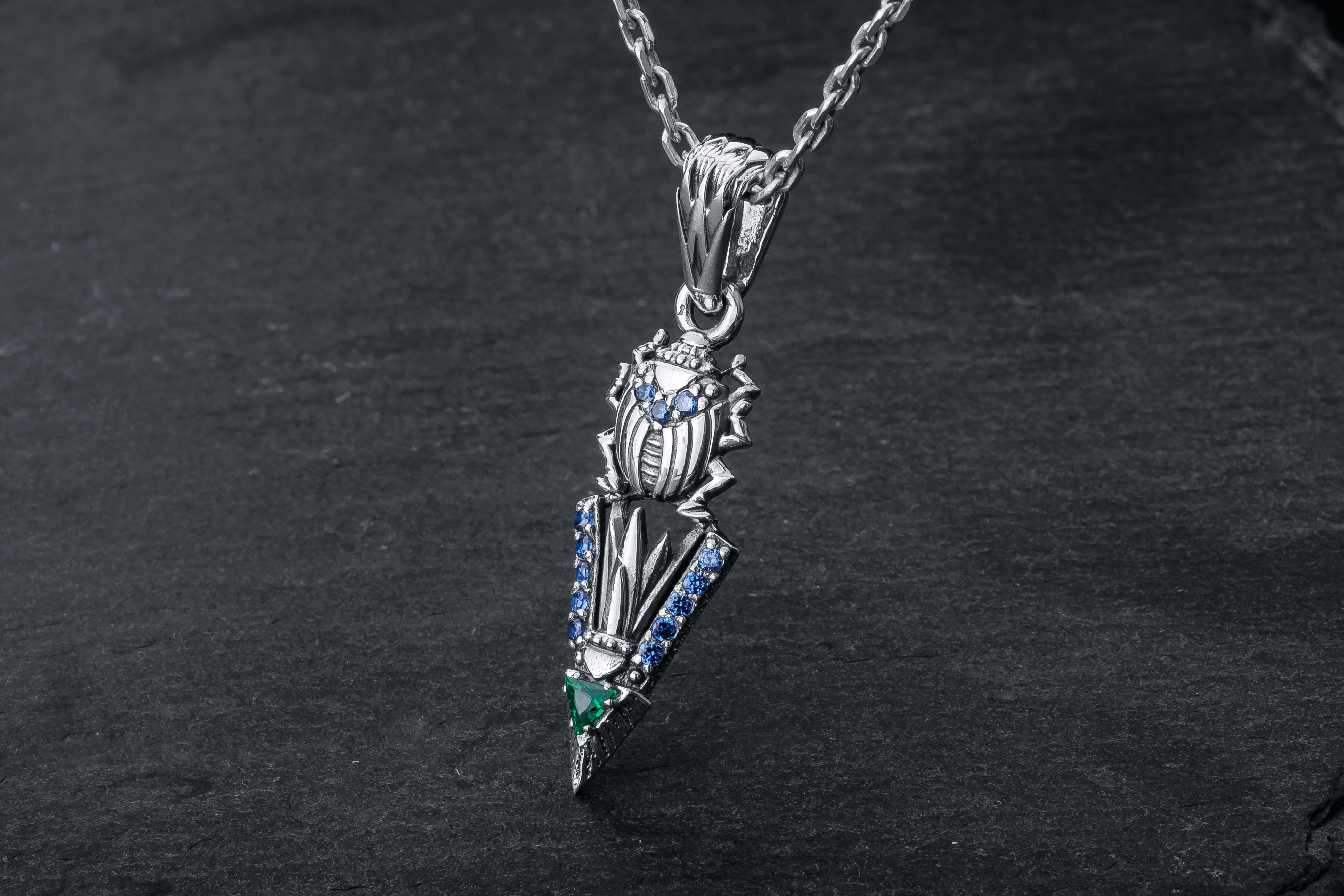 Scarab Pendant with Gems, Egyptian style 925 Silver - vikingworkshop