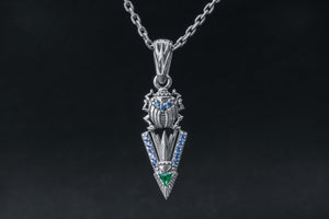 Scarab Pendant with Gems, Egyptian style 925 Silver - vikingworkshop