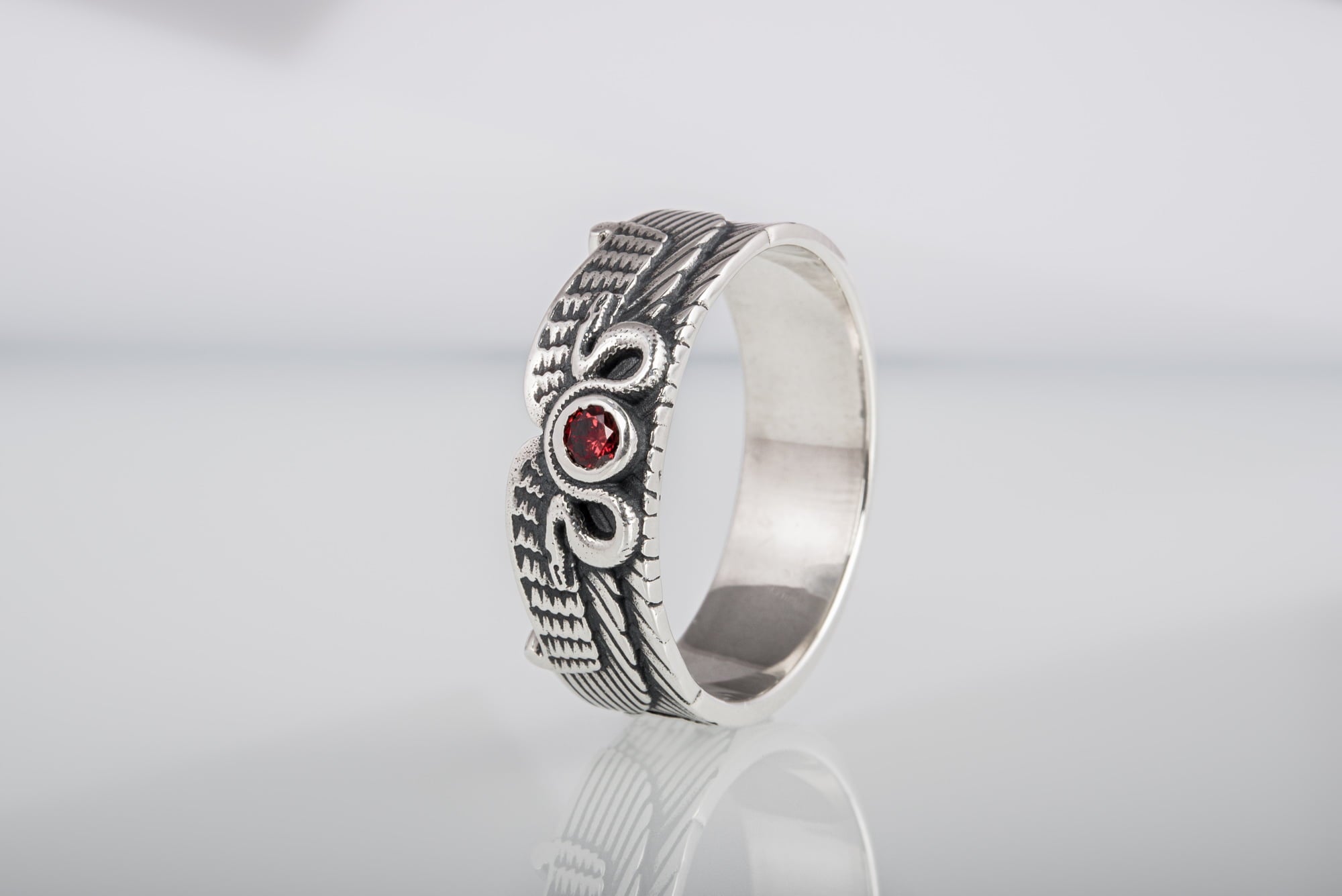 Egypt Ring with Snake Symbol and Cubic Zirconia Sterling Silver Unique Jewelry - vikingworkshop