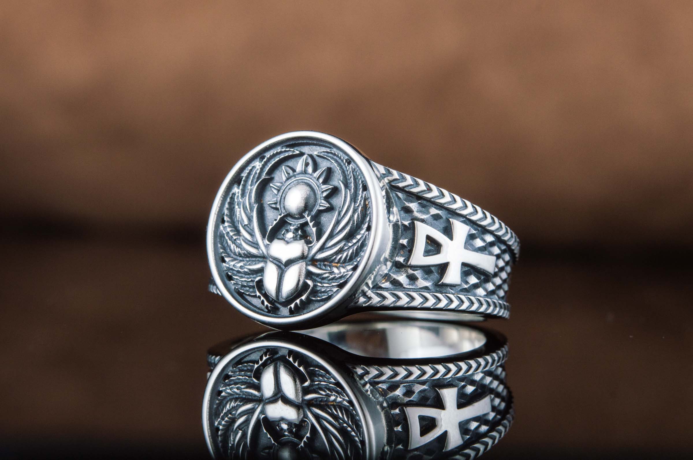 Ring With Scarabeus Symbol Sterling Silver Egypt Jewelry - vikingworkshop