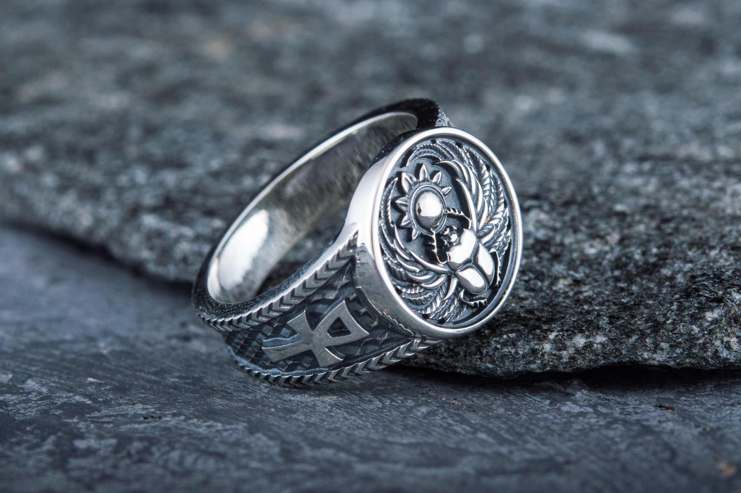 Ring With Scarabeus Symbol Sterling Silver Egypt Jewelry - vikingworkshop