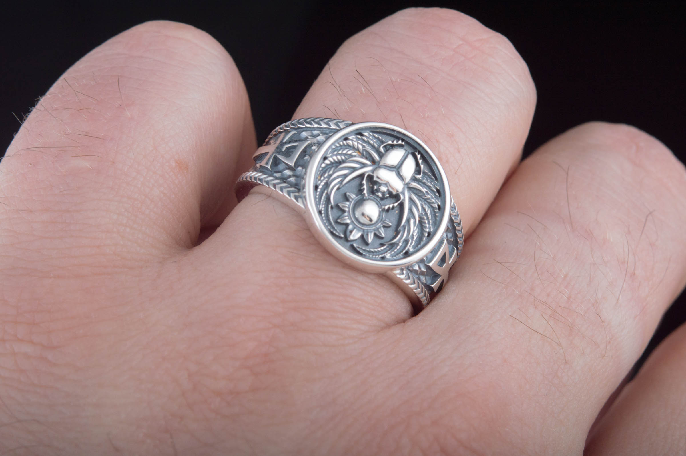 Ring With Scarabeus Symbol Sterling Silver Egypt Jewelry - vikingworkshop