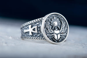 Ring With Scarabeus Symbol Sterling Silver Egypt Jewelry - vikingworkshop