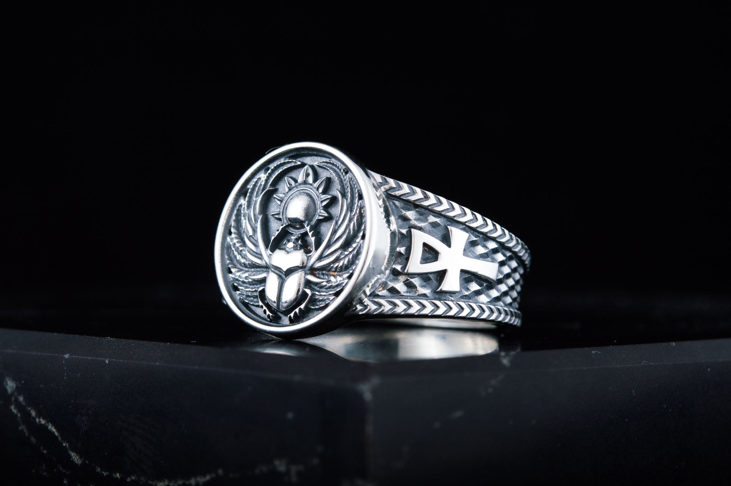 Ring With Scarabeus Symbol Sterling Silver Egypt Jewelry - vikingworkshop