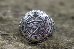 Ring with Uajet and Scarabeus Symbol Sterling Silver Egypt Jewelry - vikingworkshop