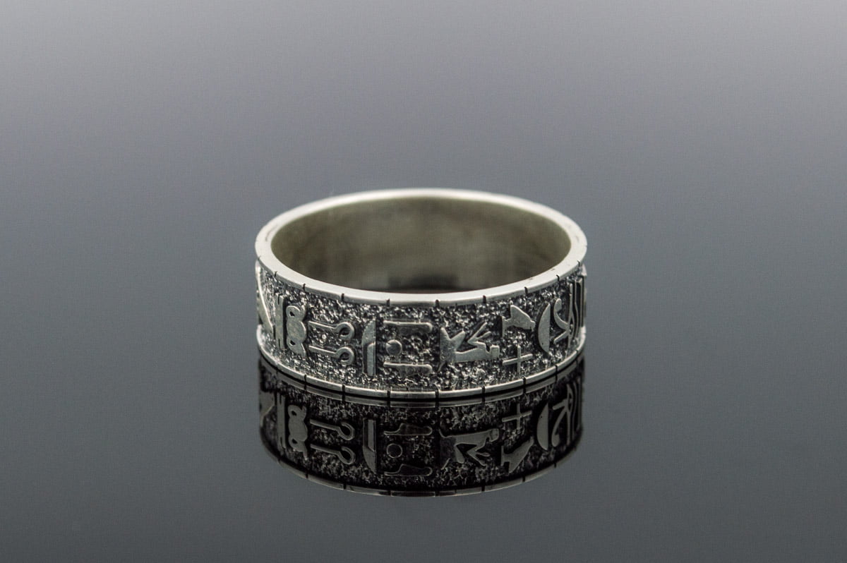 Ring with Egypt Symbols Ornament Sterling Silver Handmade Jewelry - vikingworkshop