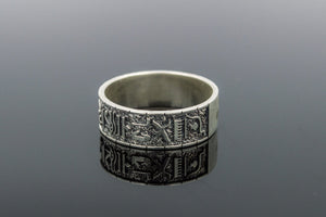 Ring with Egypt Symbols Ornament Sterling Silver Handmade Jewelry - vikingworkshop