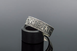 Ring with Egypt Symbols Ornament Sterling Silver Handmade Jewelry - vikingworkshop