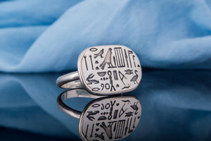 Egypt Ring with Symbols Sterling Silver Handcrafted Jewelry - vikingworkshop