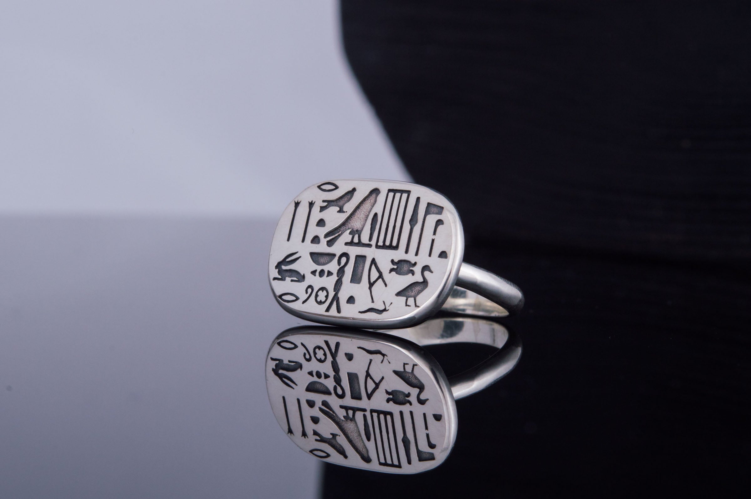 Egypt Ring with Symbols Sterling Silver Handcrafted Jewelry - vikingworkshop
