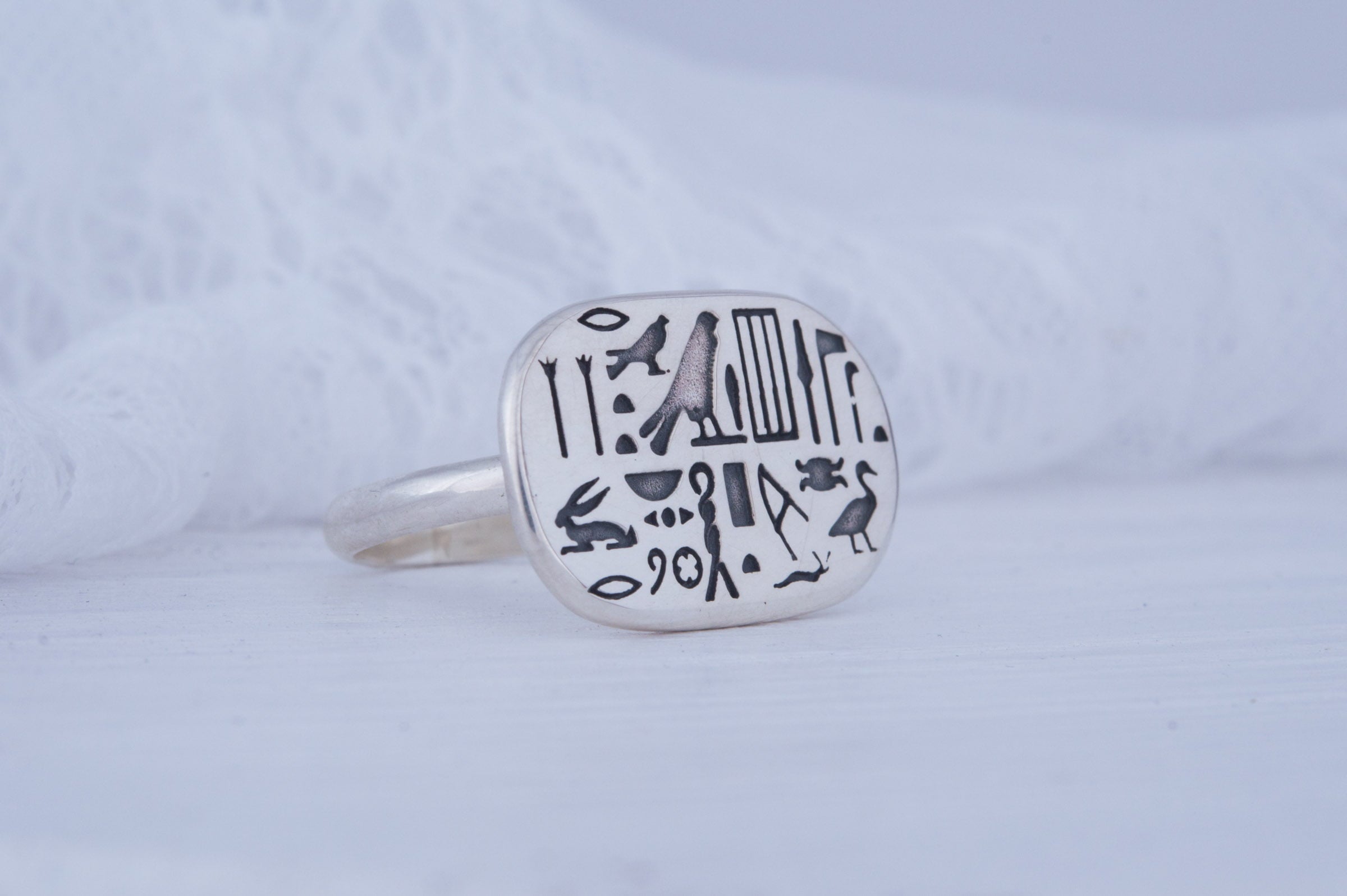 Egypt Ring with Symbols Sterling Silver Handcrafted Jewelry - vikingworkshop