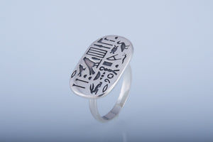 Egypt Ring with Symbols Sterling Silver Handcrafted Jewelry - vikingworkshop