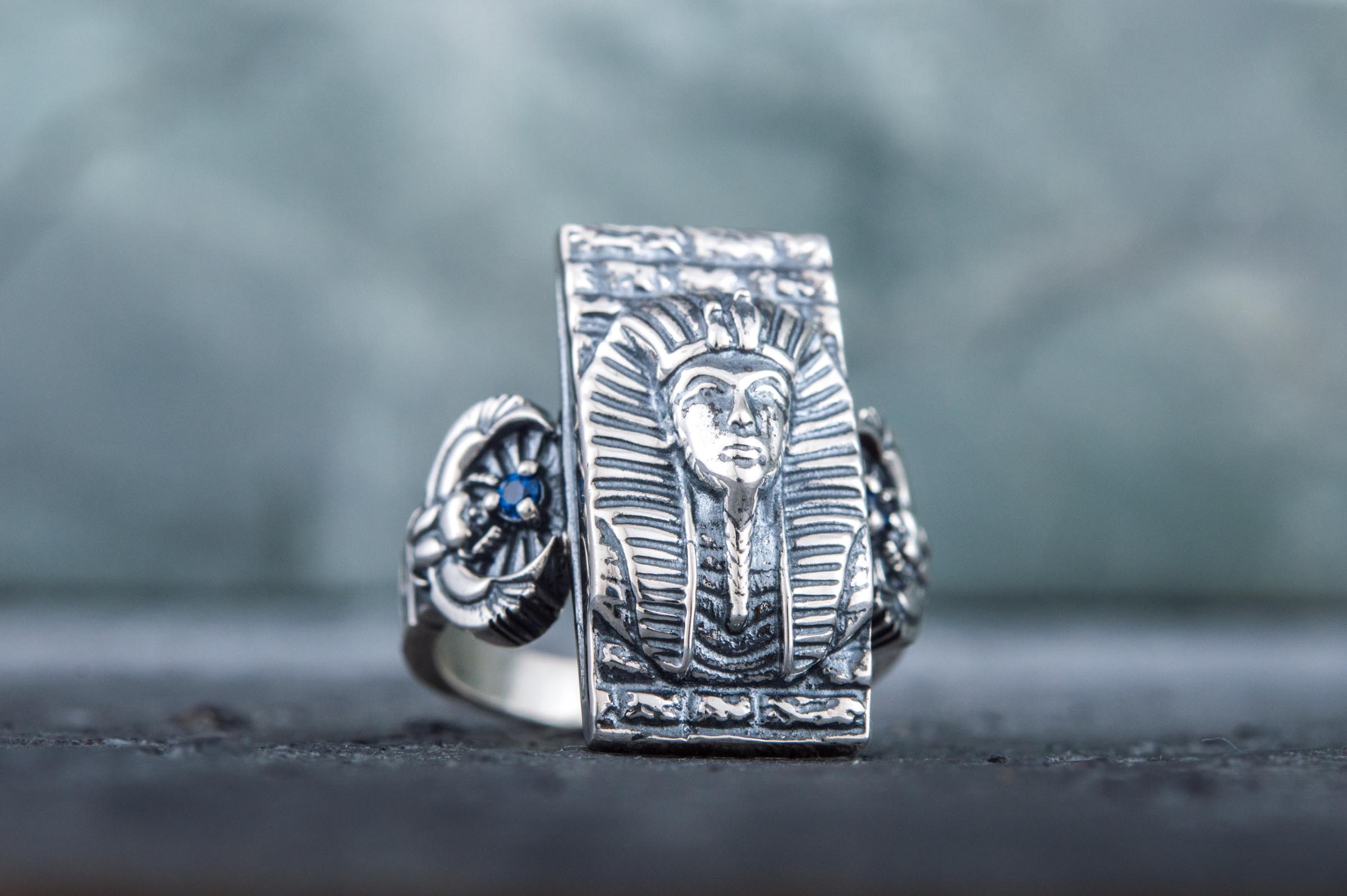 Ring with Egypt Pharaoh Sterling Silver Jewelry - vikingworkshop