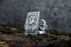 Ring with Egypt Pharaoh Sterling Silver Jewelry - vikingworkshop