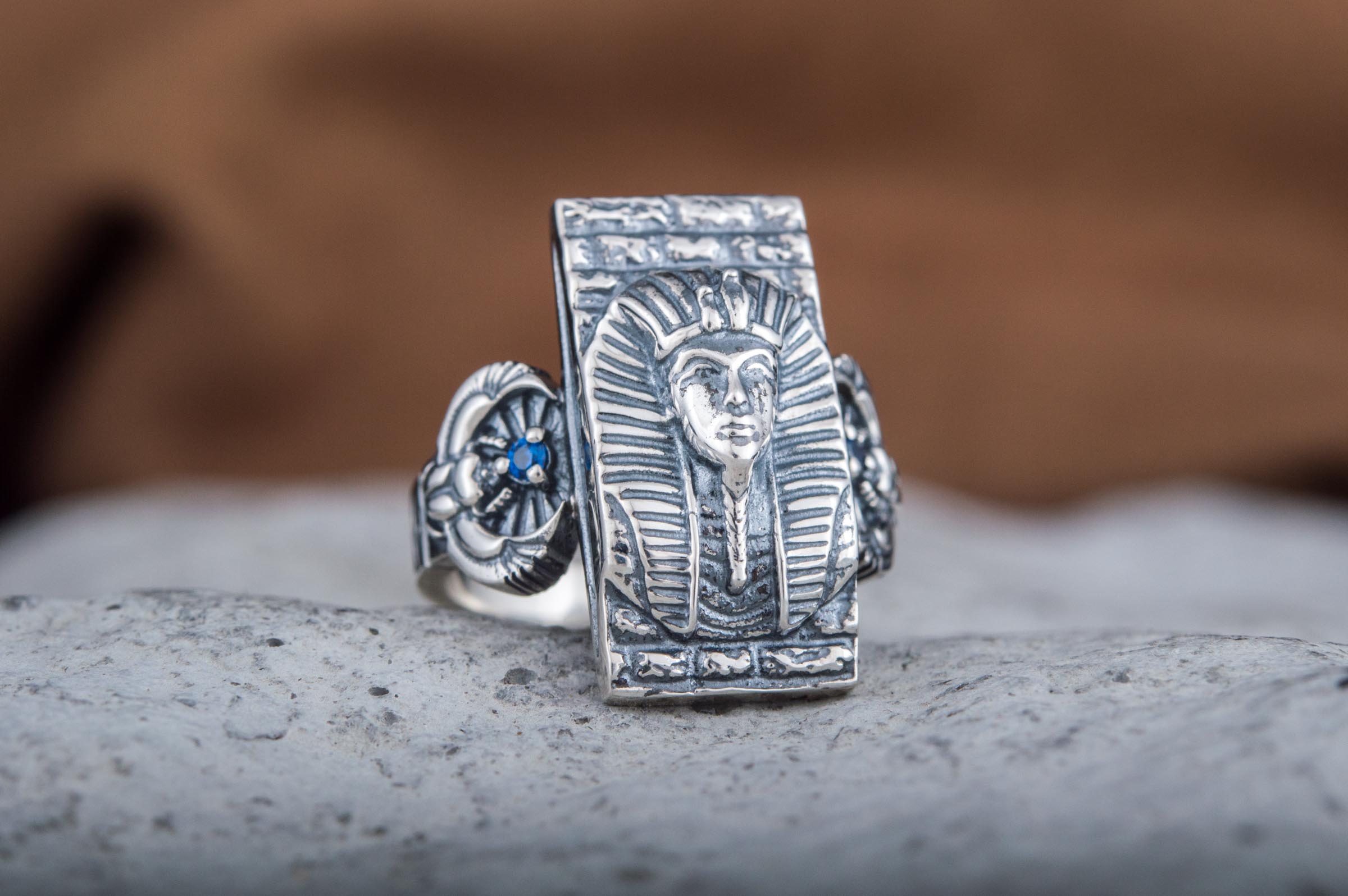 Ring with Egypt Pharaoh Sterling Silver Jewelry - vikingworkshop