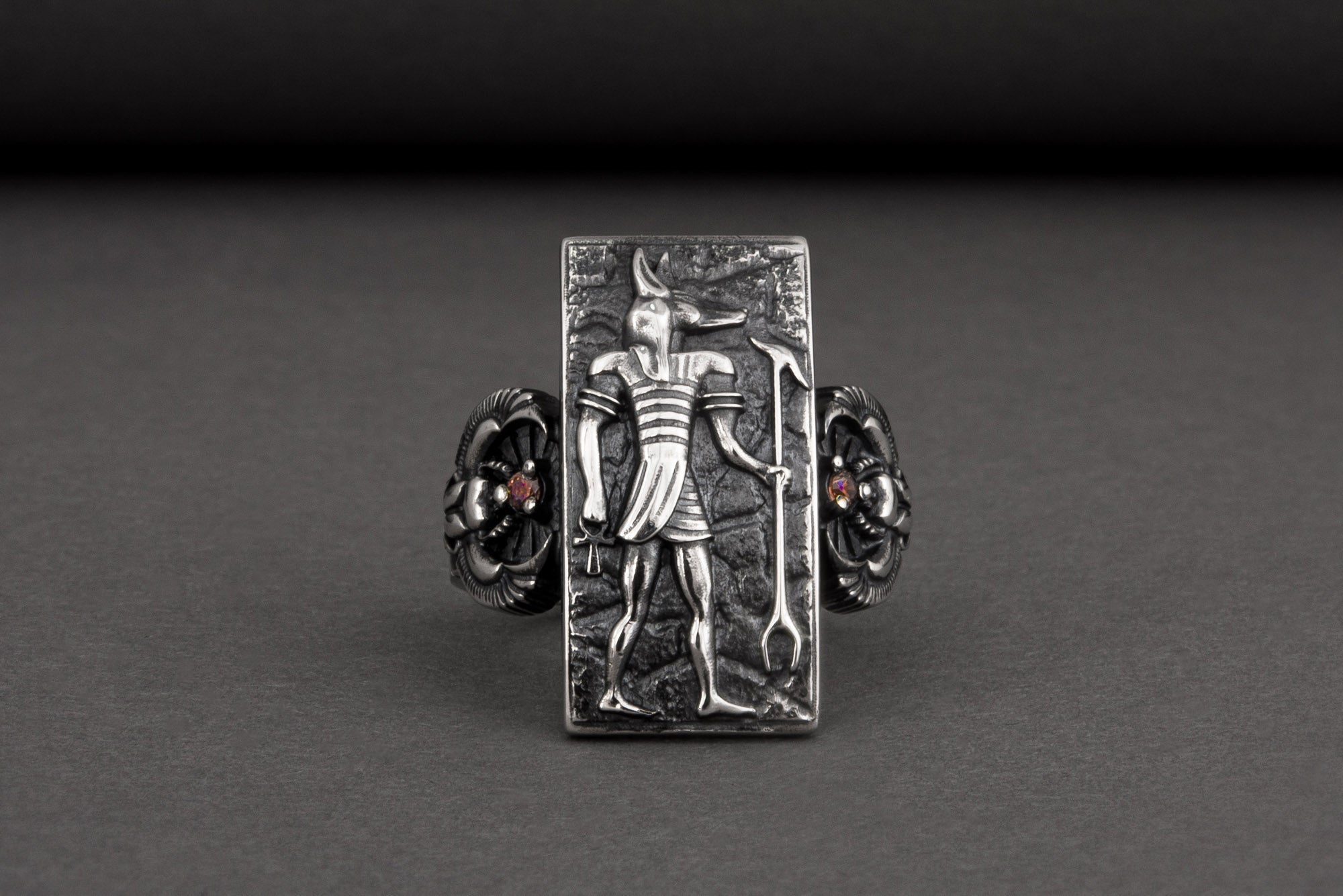 Egypt Ring with Anubis Sterling Silver - vikingworkshop