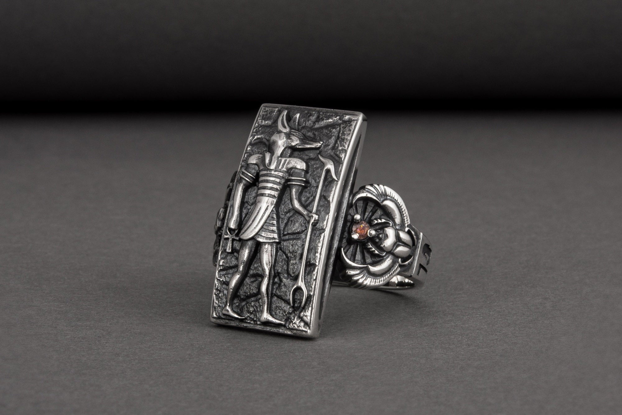 Egypt Ring with Anubis Sterling Silver - vikingworkshop