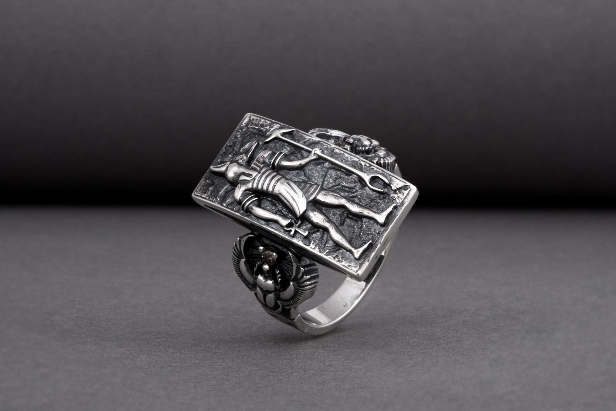 Egypt Ring with Anubis Sterling Silver - vikingworkshop