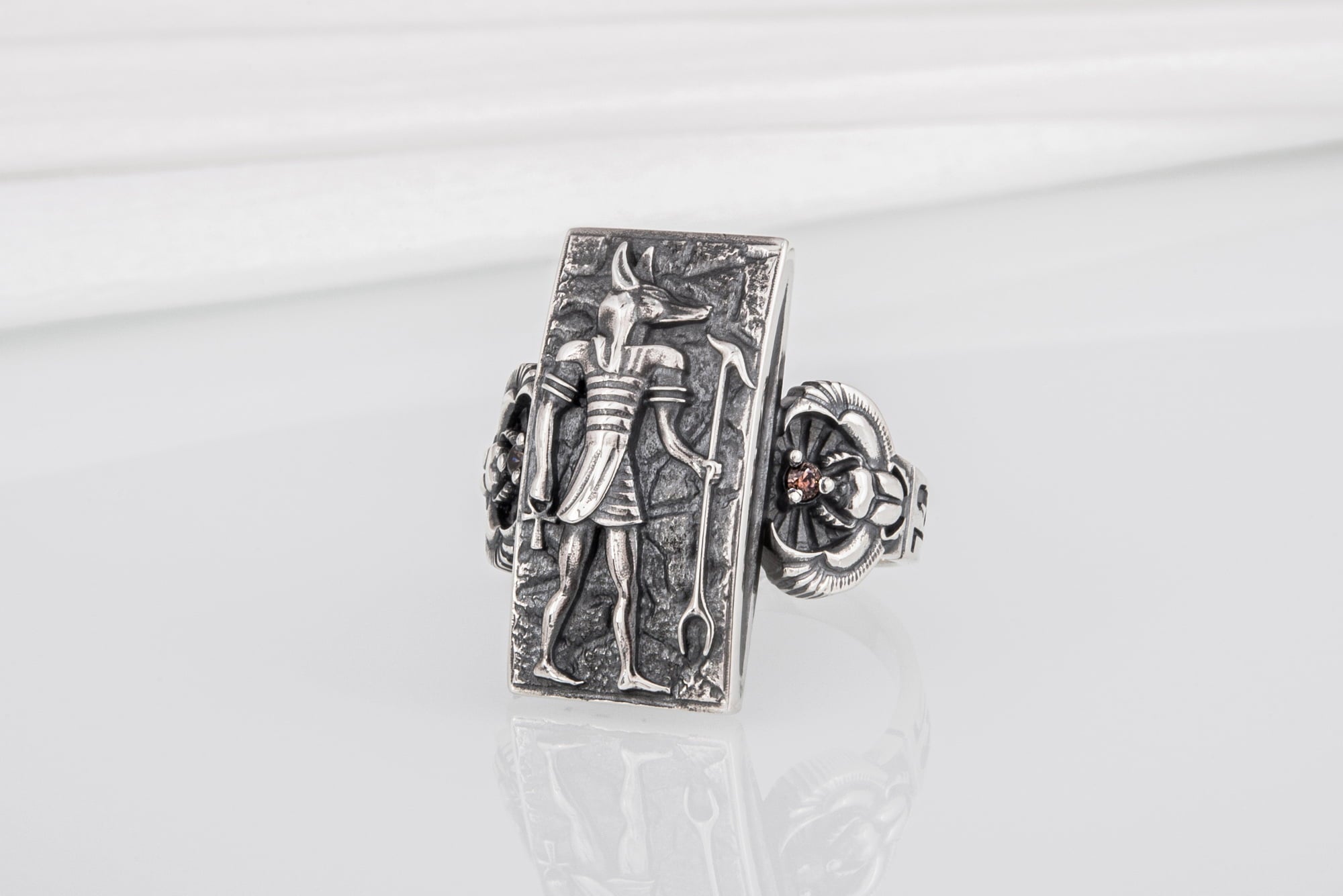 Egypt Ring with Anubis Sterling Silver - vikingworkshop