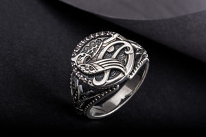 Sterling Silver Egypt Ring with Falcon Horus, God of Sky, Unique Handmade Jewelry - vikingworkshop