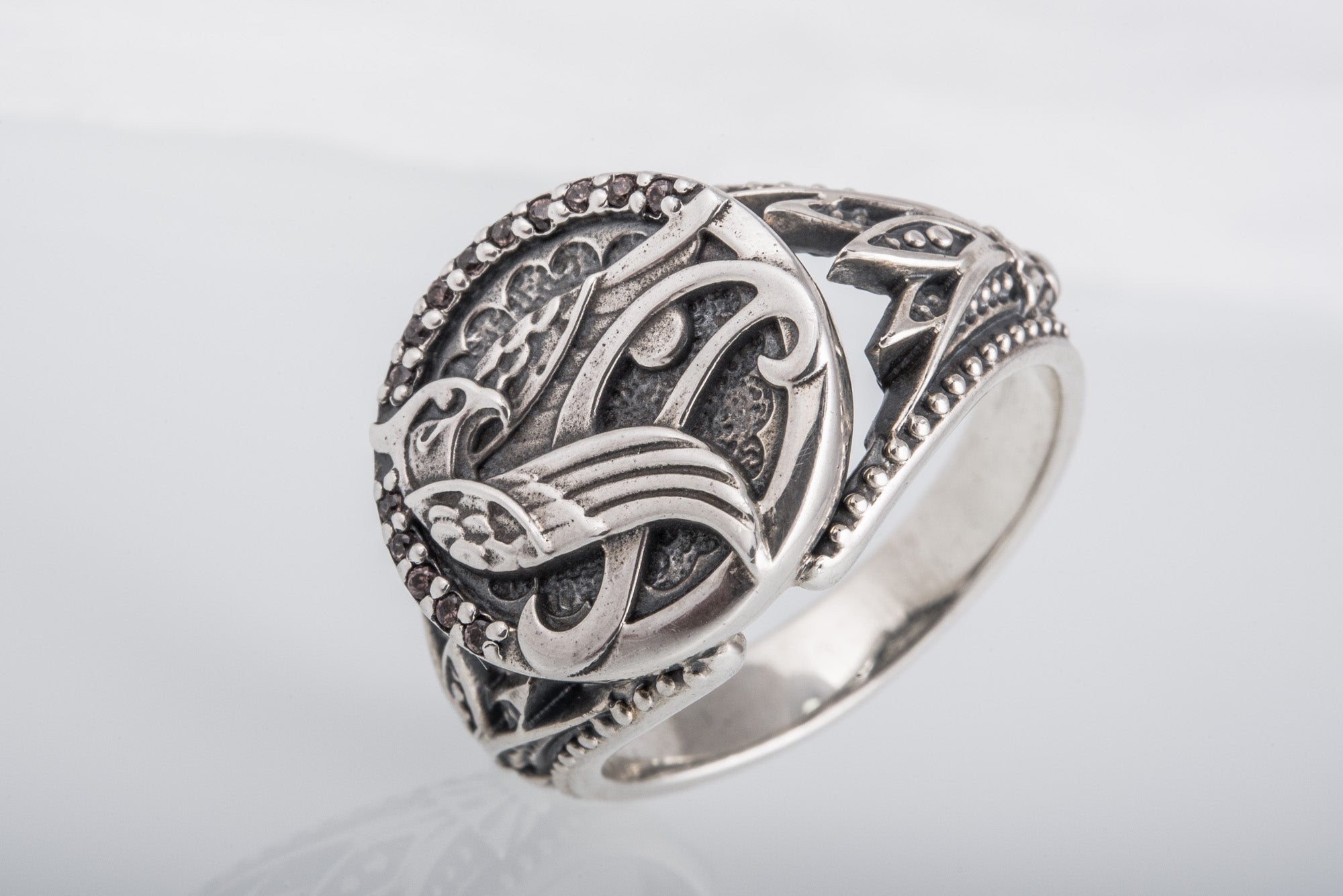 Sterling Silver Egypt Ring with Falcon Horus, God of Sky, Unique Handmade Jewelry - vikingworkshop