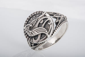 Sterling Silver Egypt Ring with Falcon Horus, God of Sky, Unique Handmade Jewelry - vikingworkshop