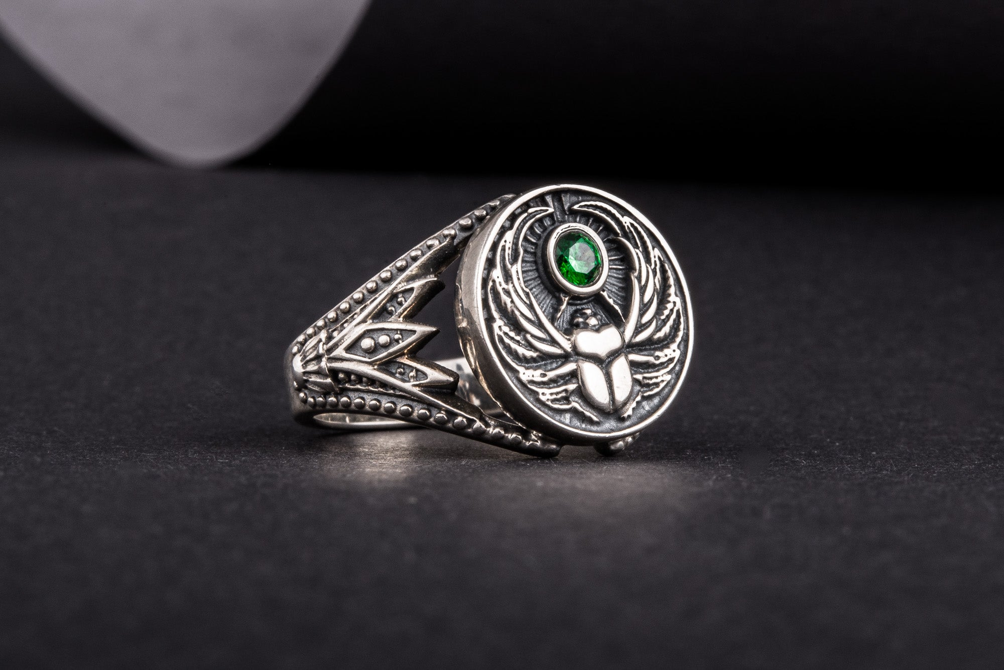 Sterling Silver Egypt Ring with Scarab, Handmade Egyptian Jewelry - vikingworkshop