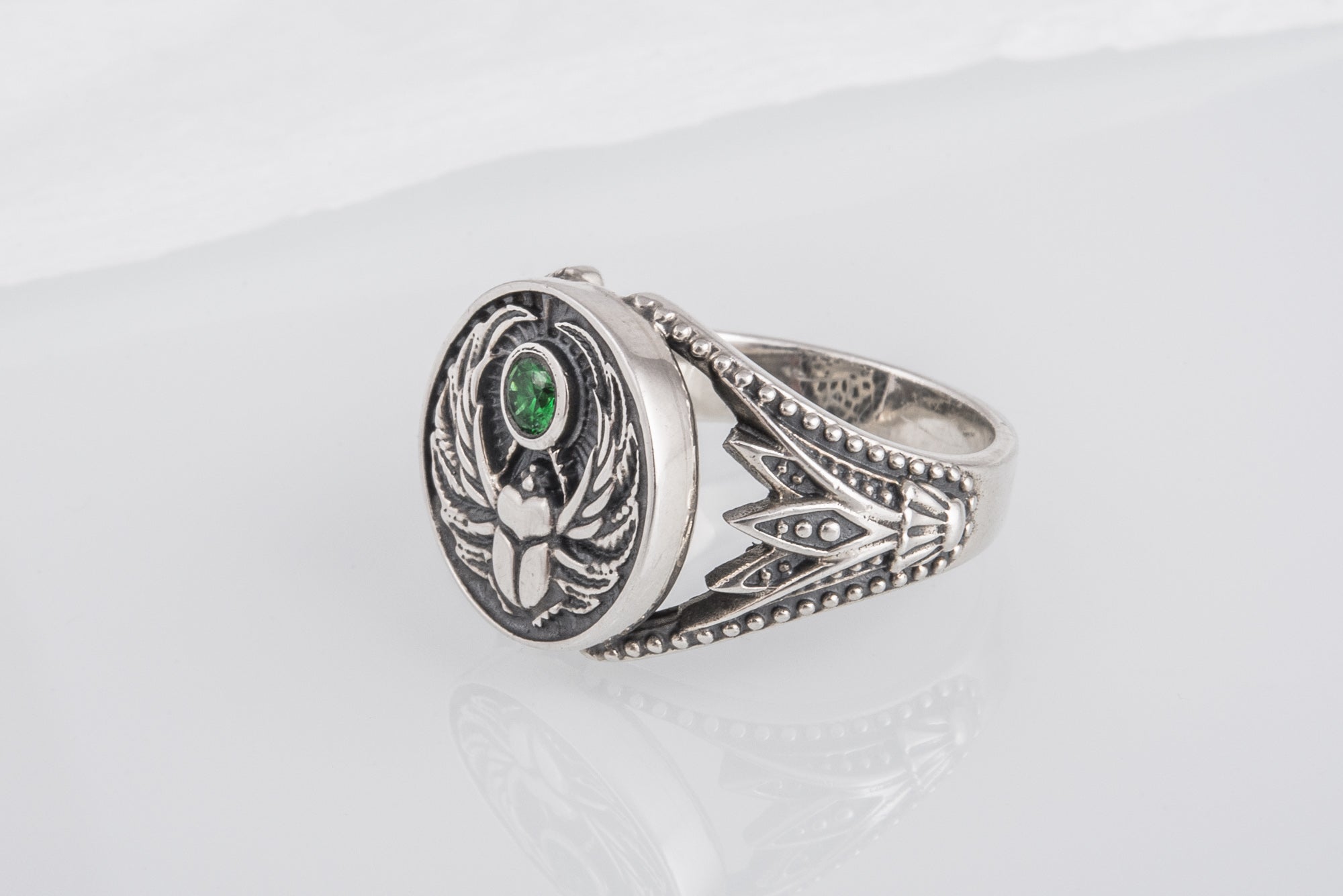 Sterling Silver Egypt Ring with Scarab, Handmade Egyptian Jewelry - vikingworkshop