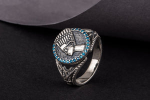 925 Silver Nefertiti Ring with Blue Cubic Zirconium Gems, Handmade Egyptian Jewelry - vikingworkshop