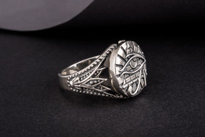 Sterling Silver Udjat Symbol Ring with Pyramid, Handmade Egyptian Jewelry - vikingworkshop