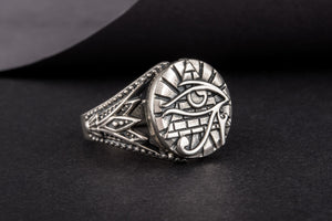 Sterling Silver Udjat Symbol Ring with Pyramid, Handmade Egyptian Jewelry - vikingworkshop