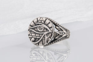 Sterling Silver Udjat Symbol Ring with Pyramid, Handmade Egyptian Jewelry - vikingworkshop