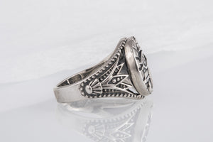 Sterling Silver Udjat Symbol Ring with Pyramid, Handmade Egyptian Jewelry - vikingworkshop