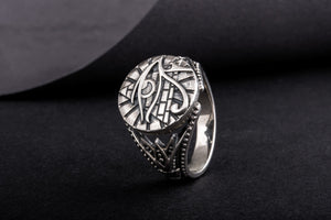 Sterling Silver Udjat Symbol Ring with Pyramid, Handmade Egyptian Jewelry - vikingworkshop